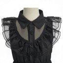 Costume da Bambina Abito Nero con Collo e Gonna a Strati Parrucca con Frangia e Treccine Cintura Poliestere Nero per Halloween e Carnevale 6