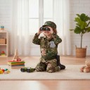Costume da Bambino Soldato Uniforme Mimetica con Cappello Binocolo Distintivo e Radio Fischietto con Bussola Poliestere 11