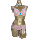 Costume da danza del ventre da donna con strass, perline e frange, reggiseno, cintura e collana per esibizioni di danza e carnevale 4