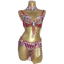 Costume da danza del ventre da donna con strass, perline e frange, reggiseno, cintura e collana per esibizioni di danza e carnevale 6
