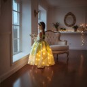 Costume da Principessa Luminoso per Bambine Abito con Luci LED e Petali Cerchietto e Gioielli Maniche in Rete Cotone e Poliestere Verde e Giallo 5