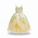 Costume da Principessa per Bambine Abito Lungo con Petali e Rosa Maniche in Rete Cotone e Poliestere Verde e Giallo per Carnevale 9