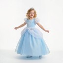 Costume da Principessa per Bambini Abito Lungo con Pizzo e Maniche Arricciate Poliestere e Rete Azzurro Chiaro e Bianco Per Carnevale 8