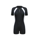 Costume de baie întreg pentru femei, negru, cu fermoar la decolteu, decolteu în O, mânecă scurtă, fundă scurtă, poliester, costume de baie pentru mare 2