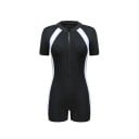 Costume de baie întreg pentru femei, negru, cu fermoar la decolteu, decolteu în O, mânecă scurtă, fundă scurtă, poliester, costume de baie 2