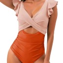 Costume de baie întregi pentru femei cu mânecă scurtă și volane Decolteu în V Polyester Spandex Costume elastice pentru mare și piscină 7