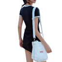 Costume de baie întregi pentru femei negre cu fustă, mânecă scurtă, decolteu rotund, poliester, costume elegante pentru mare și piscină 6