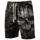 Costume de baie pentru bărbați cu imprimeu de craniu pe fundal camuflat, talie elastică cu șnur de ajustare, șorturi de baie 5