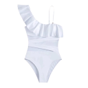 Costume de baie pentru femei, dintr-o bucată, uni, semi-transparent, cu volane, decolteu în V, din poliester și spandex, costume elegante de baie pentru vară 2
