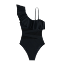 Costume de baie pentru femei, dintr-o bucată, uni, semi-transparent, cu volane, decolteu în V, din poliester și spandex, costume elegante 5