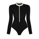 Costume de baie pentru femei, dintr-o singură piesă, cu design uni, decolteu în V cu fermoar, mâneci lungi, poliester, spandex, elastic, costume de baie pentru plajă și sport 3