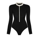 Costume de baie pentru femei, dintr-o singură piesă, cu design uni, decolteu în V cu fermoar, mâneci lungi, poliester, spandex, elastic 3