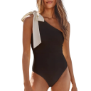 Costume de baie pentru femei, o piesă, asimetric, pe un umăr, fundă pe umăr, spate liber, poliester, spandex, costume de baie elastice pentru vară 6