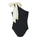 Costume de baie pentru femei, o piesă, asimetric, pe un umăr, fundă pe umăr, spate liber, poliester, spandex, costume de baie elastice 3