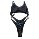 Costume de baie pentru femei, o piesă, bretele subțiri, decupaje și inele, imitație de piele de șarpe, negru, poliester, spandex, nylon, modă 3