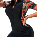 Costume de baie pentru femei, o piesă, cu mânecă scurtă, fermoar la decolteu, fund de tip şort, uni, poliester, spandex, costume de baie sport 7