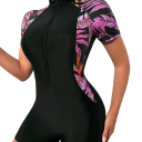 Costume de baie pentru femei, o piesă, cu mânecă scurtă, fermoar la decolteu, fund de tip şort, uni, poliester, spandex, costume de baie sport 9