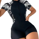 Costume de baie pentru femei, o piesă, cu mânecă scurtă, fermoar la decolteu, fund de tip șort, uni, poliester, spandex, costume 3