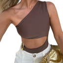 Costume de baie pentru femei, o piesă, pe un umăr, asimetric, cu ornament lateral, uni, din nylon, spandex, elastic, costume de baie elegante 4