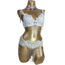Costume de danse orientale pour femme avec pierres, perles et franges, soutien-gorge, ceinture et collier pour spectacles de danse et carnaval 10
