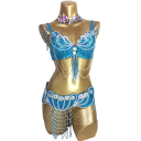 Costume de danse orientale pour femme avec pierres, perles et franges, soutien-gorge, ceinture et collier pour spectacles de danse et carnaval 9