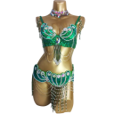 Costume de danse orientale pour femme avec pierres, perles et franges, soutien-gorge, ceinture et collier pour spectacles de danse et carnaval 7