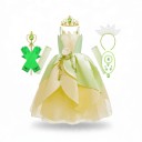 Costume de princesse pour fille avec accessoires Robe en pétales et rose Couronne et baguette Gants et bijoux Coton et polyester Vert et jaune 1