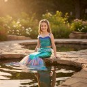 Costume de sirène pour fille Ensemble deux pièces Top à écailles et jupe avec queue Polyester et tulle Bleu et vert Pour carnaval et fête 5
