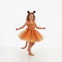 Costume de tigre pour fille Robe avec jupe tutu et motif rayé Serre-tête avec oreilles Queue Satin et dentelle Orange et noir Pour carnaval 2