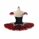 Costume de tutu de ballet pour femme avec broderie en dentelle et strass, élasthanne, noir-rouge, idéal pour le ballet classique et les performances de danse 2