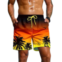 Costumi da bagno da uomo con pantaloni corti Design arcobaleno Stampa di palme Cintura regolabile in vita Poliestere ad asciugatura rapida Per nuoto estivo spiaggia piscina 6