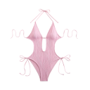 Costumi da bagno interi da donna con scollatura profonda e lacci in poliestere ed elastan per spiaggia e nuoto 2