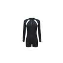 Costumi da bagno interi da donna neri con zip nel décolleté Scollatura a O Maniche lunghe Parte inferiore a pantaloncino Poliestere Costumi 4