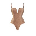 Costumi da bagno interi da donna rosa Monocromatico Scollatura a V Spalline sottili Poliestere Spandex Elastico Costumi da bagno estivi 4