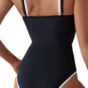 Costumi da bagno interi neri da donna con bordo a contrasto e spalline larghe in poliestere ed elastan per spiaggia e piscina 3