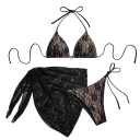 Costumi da bagno tre pezzi da donna in pizzo con reggiseno triangolare, slip e pareo per spiaggia, piscina e vacanze 4