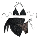 Costumi da bagno tre pezzi da donna in pizzo con reggiseno triangolare, slip e pareo per spiaggia, piscina e vacanze 6