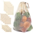 Cotton Mesh Bag for Fruit and Vegetables Reusable Shopping Bag with Drawstring Natural Beige Colour 2