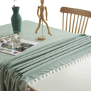 Cotton Tablecloth with Ball Fringes 140 × 260 cm Washable Sewn Tablecloth for Dining Table for Wedding Reception Party Banquet Decoration 1
