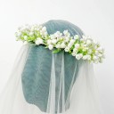 Couronne de fleurs des champs pour cheveux Taille universelle avec voile en tulle Fleurs et feuilles délicates Couronne de mariée naturelle 4
