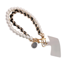 Courte sangle pour téléphone mobile au poignet Sangle en simili cuir tissée à la main Pendentif perlé et floral Attache de sécurité contre la perte 6