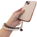 Courte sangle pour téléphone mobile au poignet Sangle en simili cuir tissée à la main Pendentif perlé et floral Attache de sécurité contre la perte 3