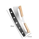 Couteau à bascule pour herbes et pâte 35 x 9,7 cm Couperet de cuisine avec deux manches en bois Couteau à bascule en acier inoxydable pour hacher 2