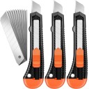 Couteau à lame rétractable 3 pcs 15 cm avec 10 lames de rechange 18 mm Outil de coupe universel pour carton Tapis Papier Loisirs Atelier Outil de travail 3