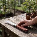 Couteau de greffage pliant à lame courbée 16,5 cm Lame en acier inoxydable 3Cr13 et poignée en palissandre Marron Pour greffage et taille 4