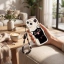 Cover med sort kat til Samsung Galaxy A15 4G og 5G Perlekæde til håndled Holdbart Beskytter hjørner og kamera Sort-hvid Hjerte i boble 6