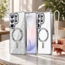 Cover til Samsung Galaxy S24+ med aftagelig glitrende del Understøttelse af magnetisk opladning Håndledsrem Plastisk mobilcover 8