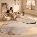 Covor modern cu model abstract 280 x 180 cm Formă neregulată Fund antiderapant Poliester Crem-bej Pentru living și dormitor 6