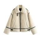 Crème dames winterjas van kunstbont Warme jas met voering Stijlvolle oversized jas met rits Zachte herfstjas met kraag 1