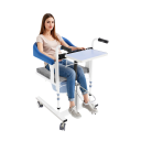 Cric hidraulic albastru pentru pacienți cu tavă și chiuvetă de toaletă Spătarul până la 180° Capacitate 100 kg Înălțime 76-94 cm Oțel carbon roți cu frâne 2